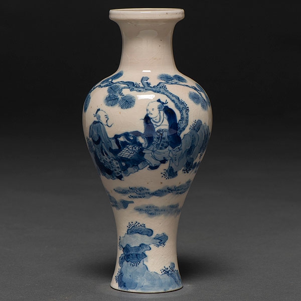 Jarrón en porcelana china azul y blanca. Trabajo Chino, Siglo XIX