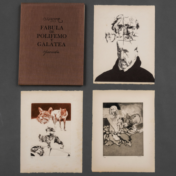 &quot;Fábula de Polifemo y Galatea&quot;  ANTONIO MARCOIDA(Madrid, 1941 -1993)   Carpeta de 12 grabados firmados y numerados a lápiz.