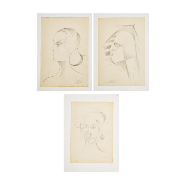Alberto Sánchez Pérez (Toledo, 1895-Moscú, Rusia, 1962) Rostros femeninos. Lote de tres dibujos a lápiz grafito sobre papel. Firmados.