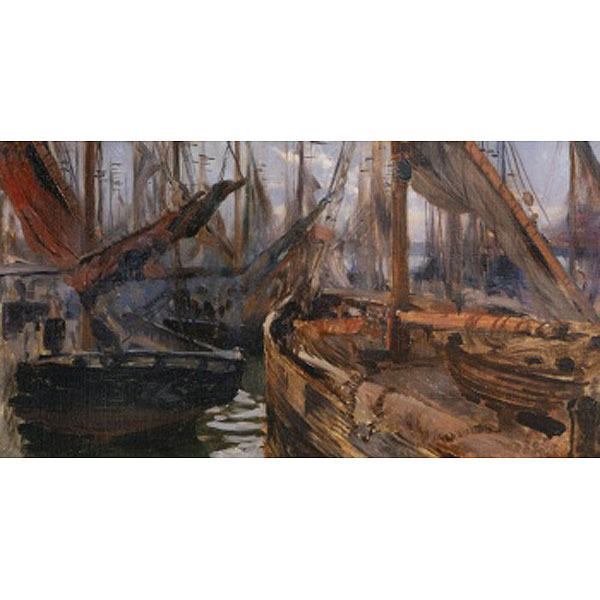 ÁLVARO ALCALA GALIANO Y VIDOSOLA  (Bilbao 1873 - Madrid 1936) "Barcas atracada"