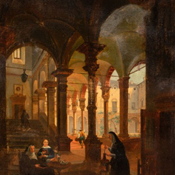 JOSEP ARRAU BARBA  (Barcelona 1802 - 1872) "Personajes en el convento"