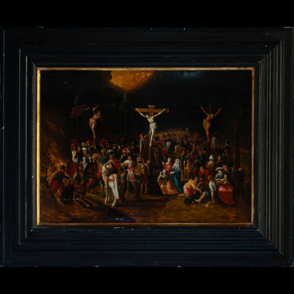 Crucifixión en el Calvario, escuela flamenca, siglos XVI - XVII. 
