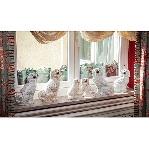 Seis perros Spaniel de loza de Staffordshire S.XIX - XX