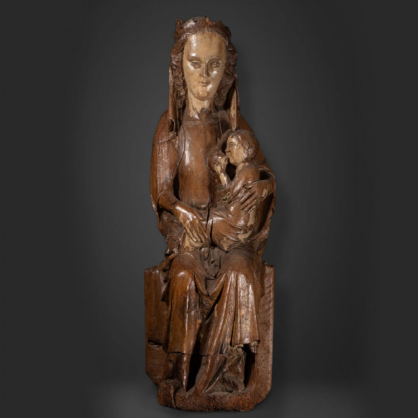 Gran Virgen de la Leche Tardo Románica Alemana transición al Gótico Medieval del siglo XIII principios siglo XIV, posiblemente Valle del Rin.