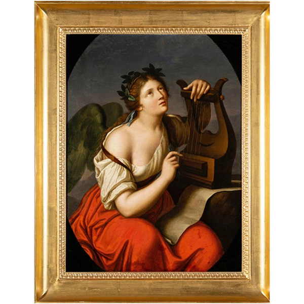 Importante óleo sobre lienzo de la escuela italiana de finales del siglo XVIII "Alegoría de la poesía".