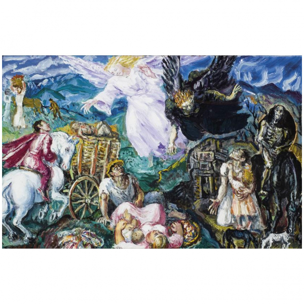 José Aguiar (1898 - 1976).  "Miseria y Prosperidad". Gran mural pintado al óleo sobre lienzo y boceto pintado al óleo sobre papel.
