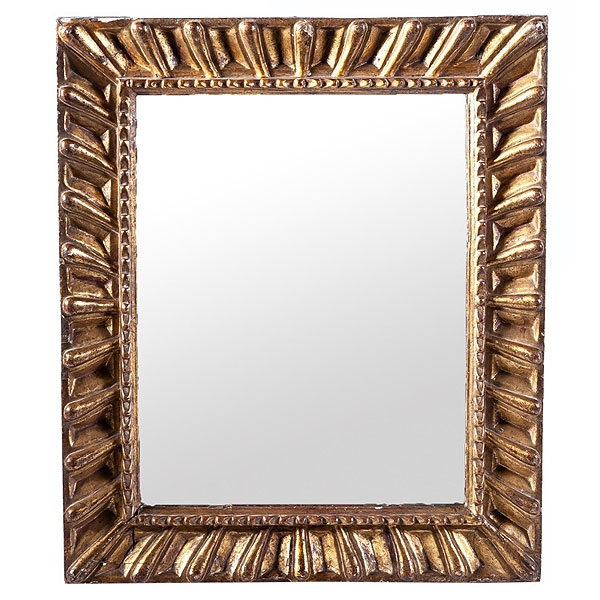 Espejo de madera tallada y dorada con decoración de gallones, S.XX