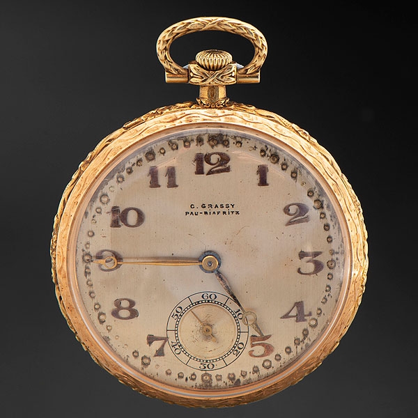 C. GRASSY-PAY -BIARRITZ , Reloj de bolsillo en oro amarillo de 18 kt