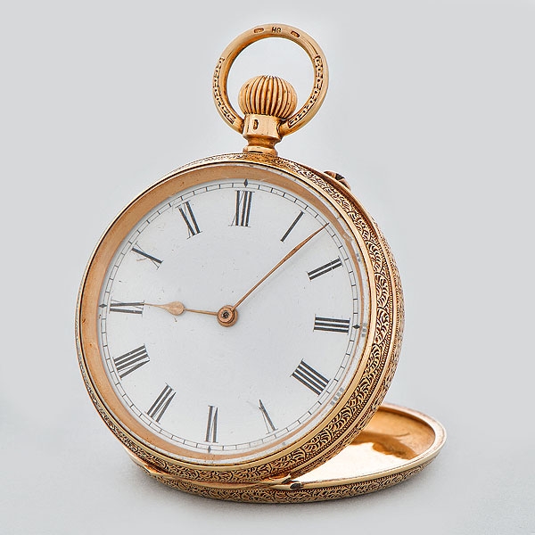 Reloj de bolsillo de tres tapas en oro amarillo de 18 kt. Siglo XIX