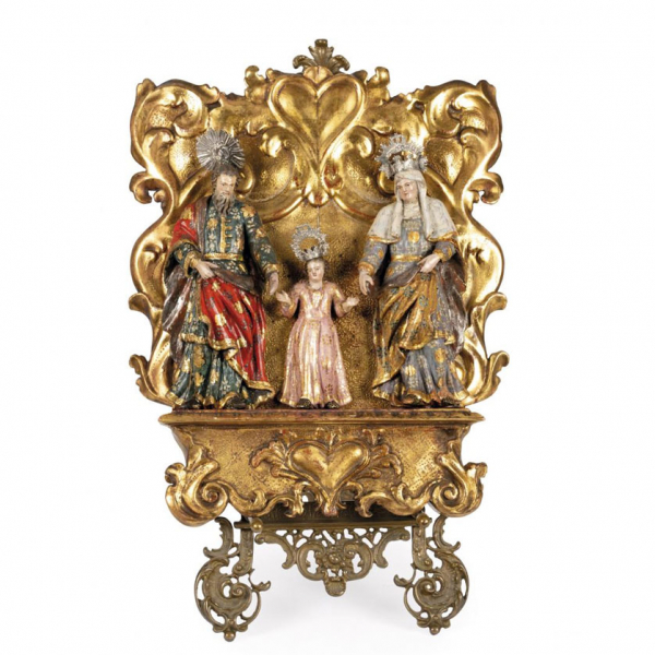 Esc. Española o Colonial S. XVIII Sagrada Familia "Sagrada Familia". Talla en madera estofada y policromada.