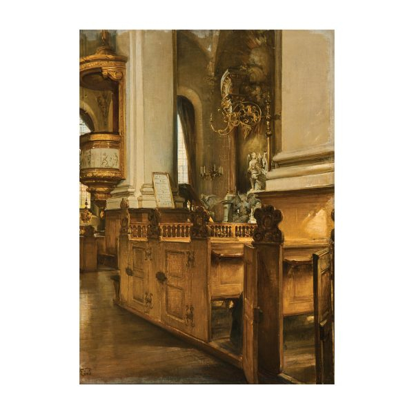 Edvard Frederik Petersen (Copenhague, Dinamarca, 1841-1911) Interior de catedral. Óleo sobre tela. Firmado.