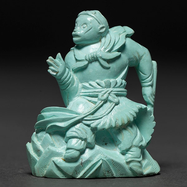 "Dios Mono" Figura China en piedra turquesa.