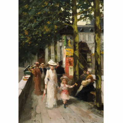 Ulpiano Checa y Sanz (1860 - 1916).   &quot;Paseando por París&quot;. Óleo sobre lienzo. 