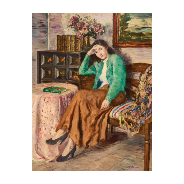 Rafael Llimona Benet (Barcelona, 1896-1957) Figura femenina en interior. Óleo sobre tela. Firmado.