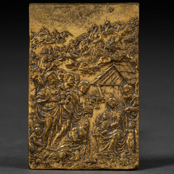 &quot;Epifanía&quot; placa en bronce dorado del siglo XVIII. Trabajo flamenco siglo XVIII