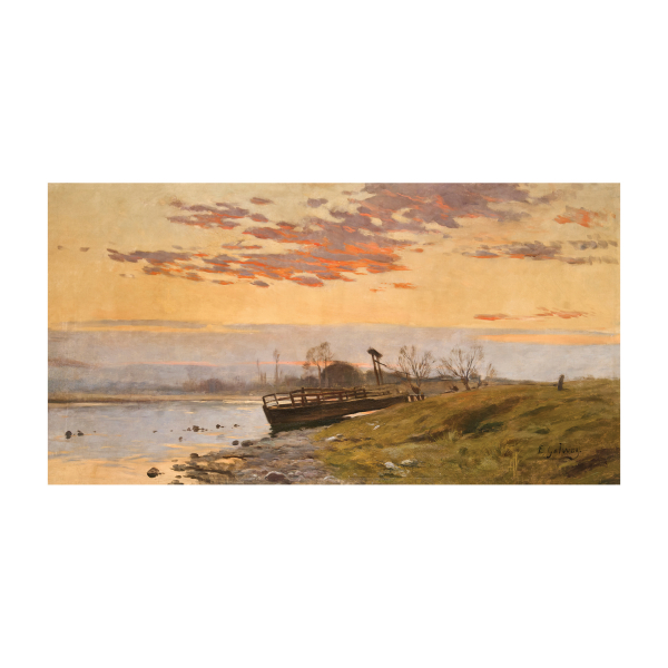 Enric Galwey (Barcelona, 1864-1931) Barca varada. Óleo sobre tela. Firmado.