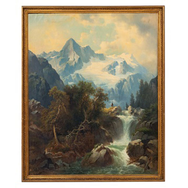 JOSEF THOMA  (1828 - 1899) "Paisaje montañoso con cascada"