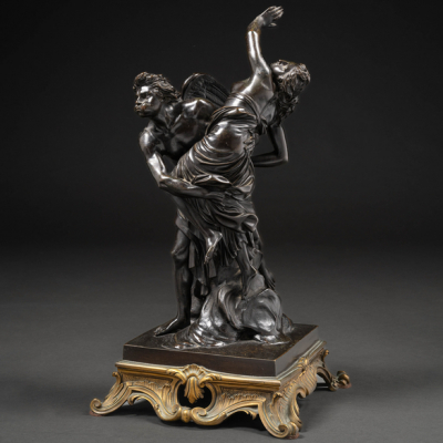 &quot;Rapto de Orthia por Bóreas&quot; Escultura en bronce con base ne bronce dorado del siglo XIX