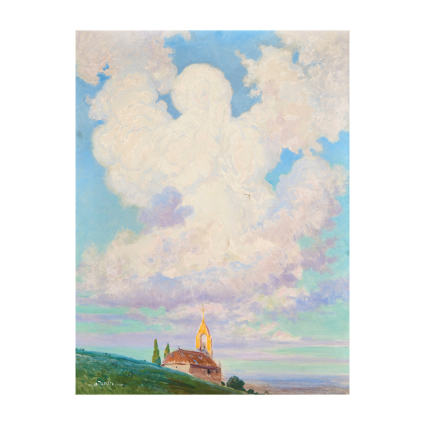 Antonio Utrillo Viadera (Barcelona, 1867-1944) Paisaje con iglesia. Óleo sobre tela.