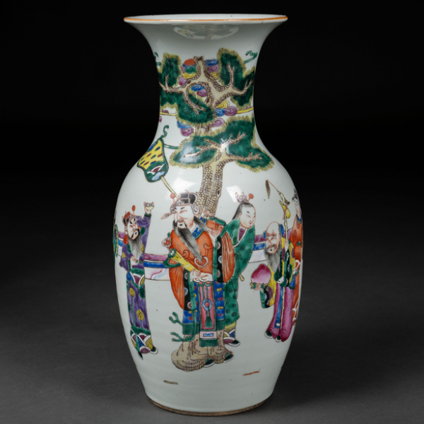 Jarrón en porcelana china familia rosa del siglo XIX