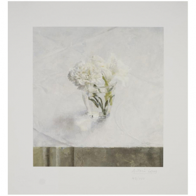 Antonio López   &quot;Vaso con flores y pared (2011)&quot;. Digigrafía sobre papel Arches Velin Museo con sello en seco del editor. Firmada