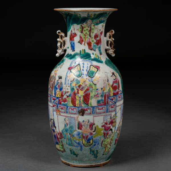 Jarrón en porcelana china familia rosa del siglo XIX