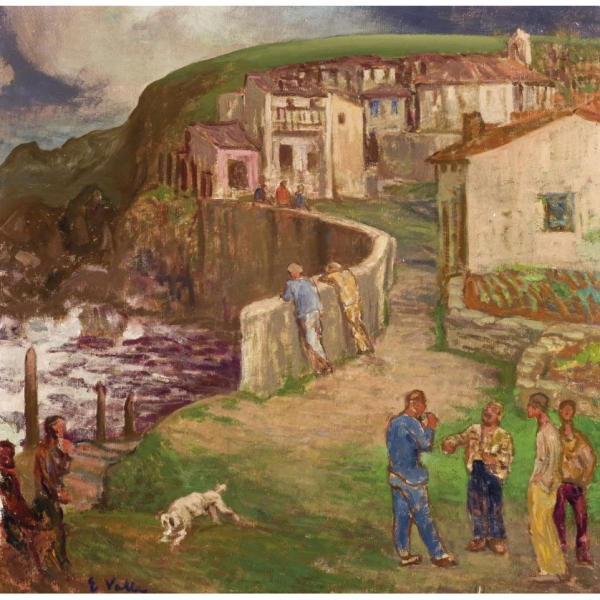 Evaristo Valle.   &quot;El malecón (c. 1919)&quot;. Óleo sobre lienzo. Firmado en el ángulo inferior izquierdo.