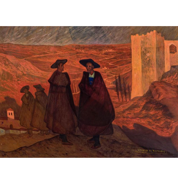 Valentín de Zubiaurre (1879 - 1963).  "Campesinos segovianos". Óleo sobre lienzo.