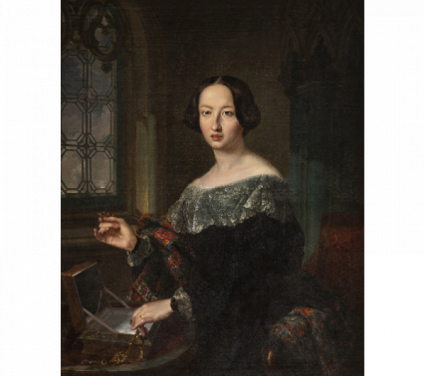 BERNARDO LÓPEZ PIQUER ? (Valencia, 1799 - Madrid, 1874)  Retrato Dionisia O´Lawlor y Caballero, Duquesa de Vistahermosa 