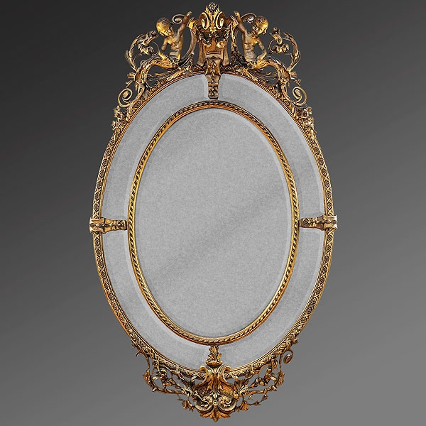 Espejo estilo Luis XV en madera tallada, estocada y dorada. Trabajo francés, Siglo XIX. 