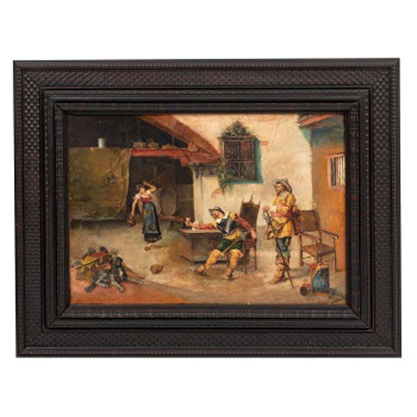 R.  HERNANDEZ  (España S. XIX - XX) "Mosqueteros alrededor de la mesa"