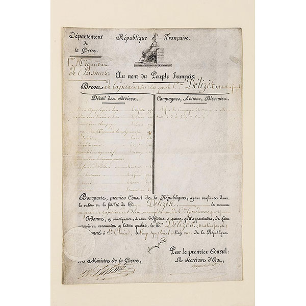 NAPOLEÓN BONAPARTE.- Carta de agradecimiento por los servicios prestados. Firmada en Clone, 1803.