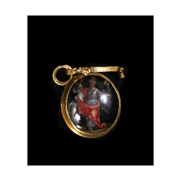 Exquisito Medallón Relicario colgante italiano a doble cara montado en oro de 20k de gran pureza, trabajo italiano de finales del siglo XVI - principios del siglo XVII, Roma o Milán.