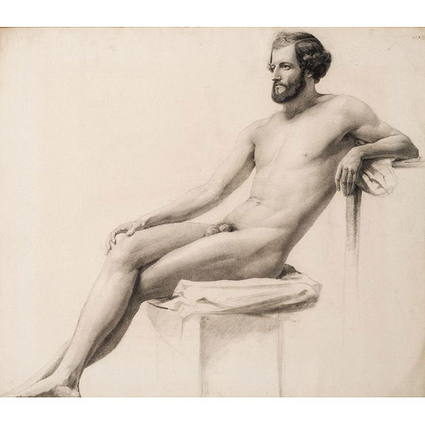 Escuela Española S. XIX.  "Desnudo masculino". Dibujo.