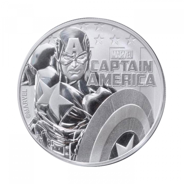 Moneda Tuvalu, 1 dólar de plata, año 2019. Héroes de Marvel, Capitán América.