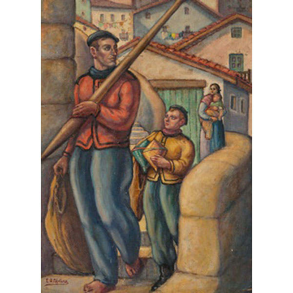 LUCIO ORTIZ DE URBINA  (1892 - 1986) "Arrantzal y personajes en el Puerto Viejo"