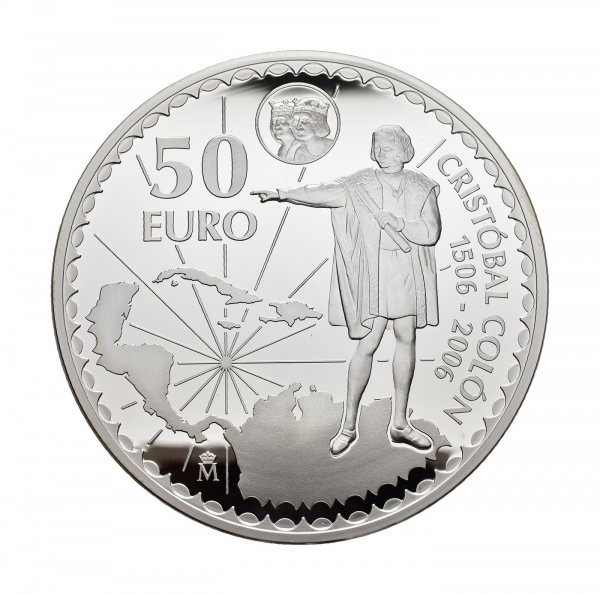 Moneda España, 50 Euros de plata, año 2006.  Cristóbal Colón 