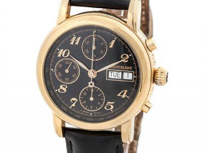 Reloj cronógrafo suizo MONTBLANC Meisterstück 4810, en caja de acero plaqué-oro, 38 mm.