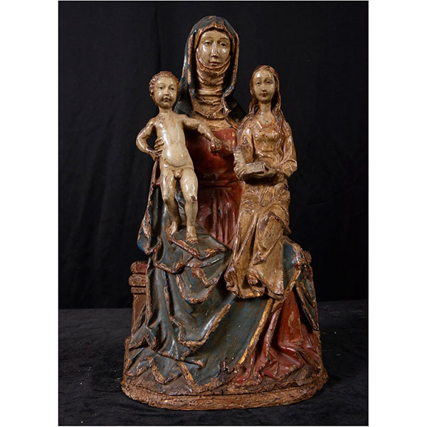 Virgen Triple o Santa Ana junto a la Virgen y el Niño Jesús según modelos de la escuela Flamenca de Malinas. 