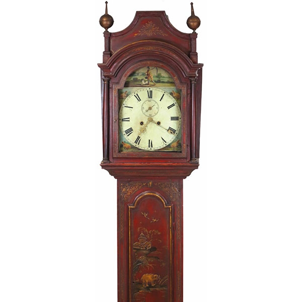 Reloj inglés de caja alta con laca roja, S.XIX