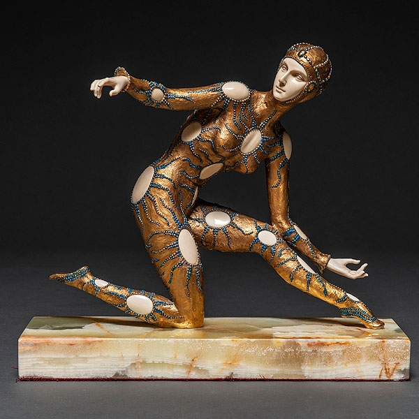 "Danzarina" Figura crisolefantina realizada en bronce dorado y marfil 