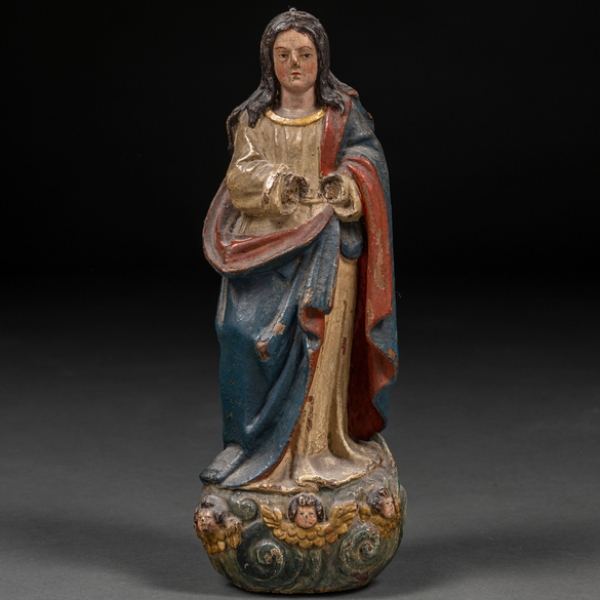 "Virgen" Escultura en madera tallada y policromada del siglo XVIII