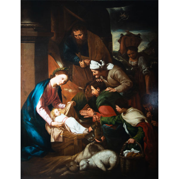 "Adoración de Pastores", magnífico óleo sobre lienzo, escuela española o napolitana del siglo XVII. 