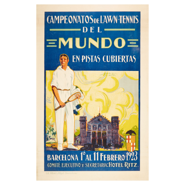 Cartel publicitario para Campeonatos de Lawn-Tenis Barcelona 1923.