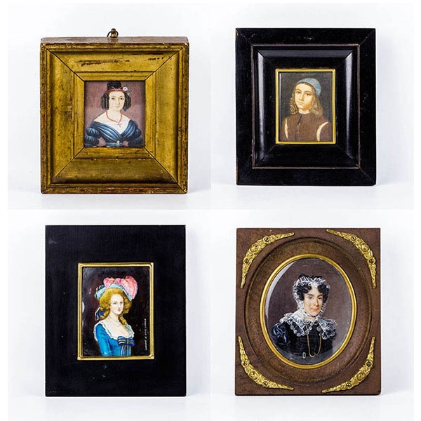 Lote de cuatro excelentes miniaturas de retratos