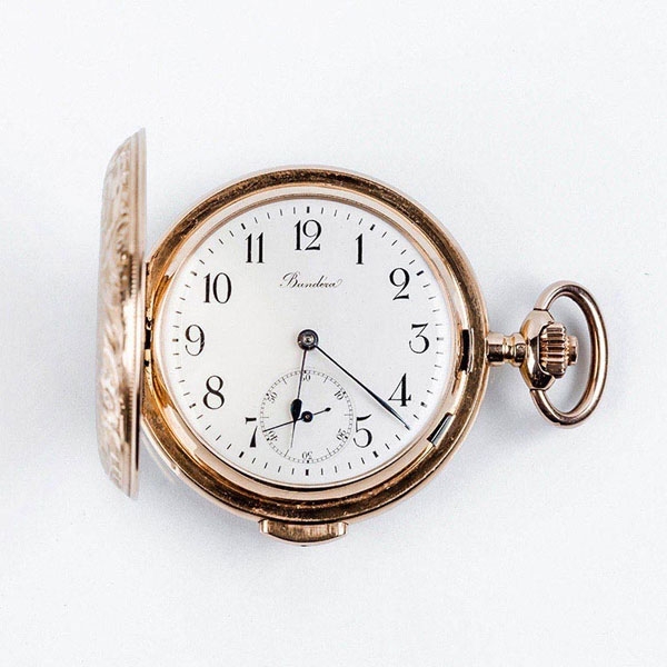 Bello reloj saboneta suizo BANDERA (Ditisheim & Co.) 52 mm, en oro rosa 18 K.