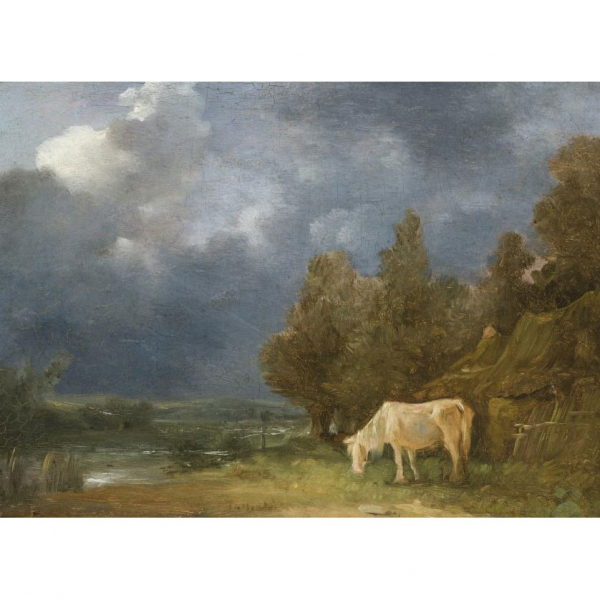 LE CARPENTIER,CHARLES LOUIS FRANÇOIS (1744 - 1822)   "Paisaje con caballo". Óleo sobre lienzo.