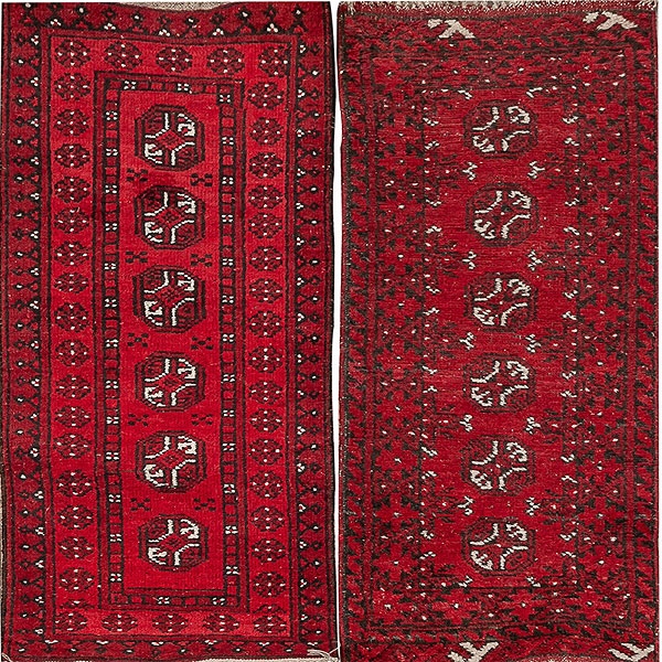 Pareja de alfombras de lana de color rojizo