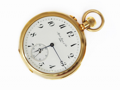 Espléndido reloj lepine suizo para ALFREDO ÁLVAREZ Y CIA. de Bilbao. En sólida caja de oro amarillo de 18 K 