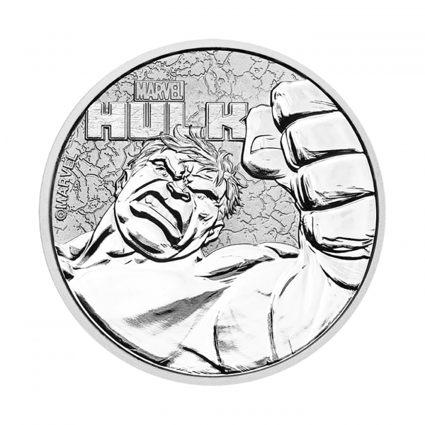 Moneda Tuvalu, 1 dólar de plata, año 2019. Héroes de Marvel, Hulk.
